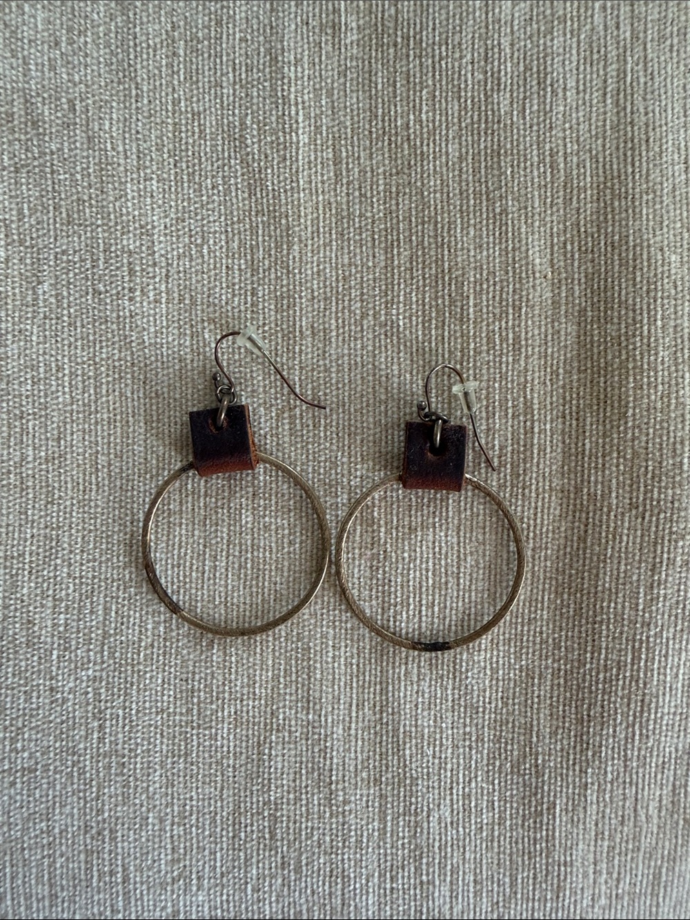 Textured Hoop Drop Earrings with Dark Brown Accent